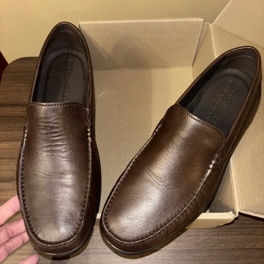 New ECCO S Lite Men's 9 9.5 EU 43 Moc Brown Leather Loafer Moccasin Shoes $180